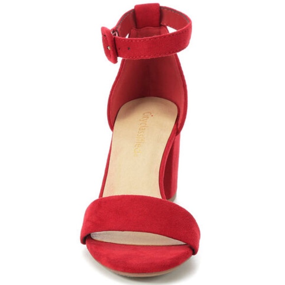 Cake Bright Red Suede Buckle Chunky Heeled Sandal - Picture 3 of 8